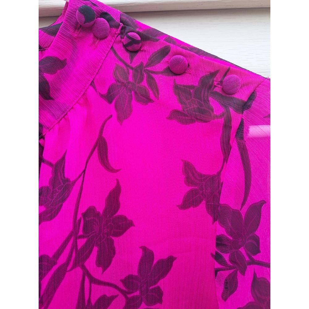 Vince Camuto Women's Bright Magenta Floral Long Sheer Sleeve Lined Blouse Top M - Picture 2 of 13